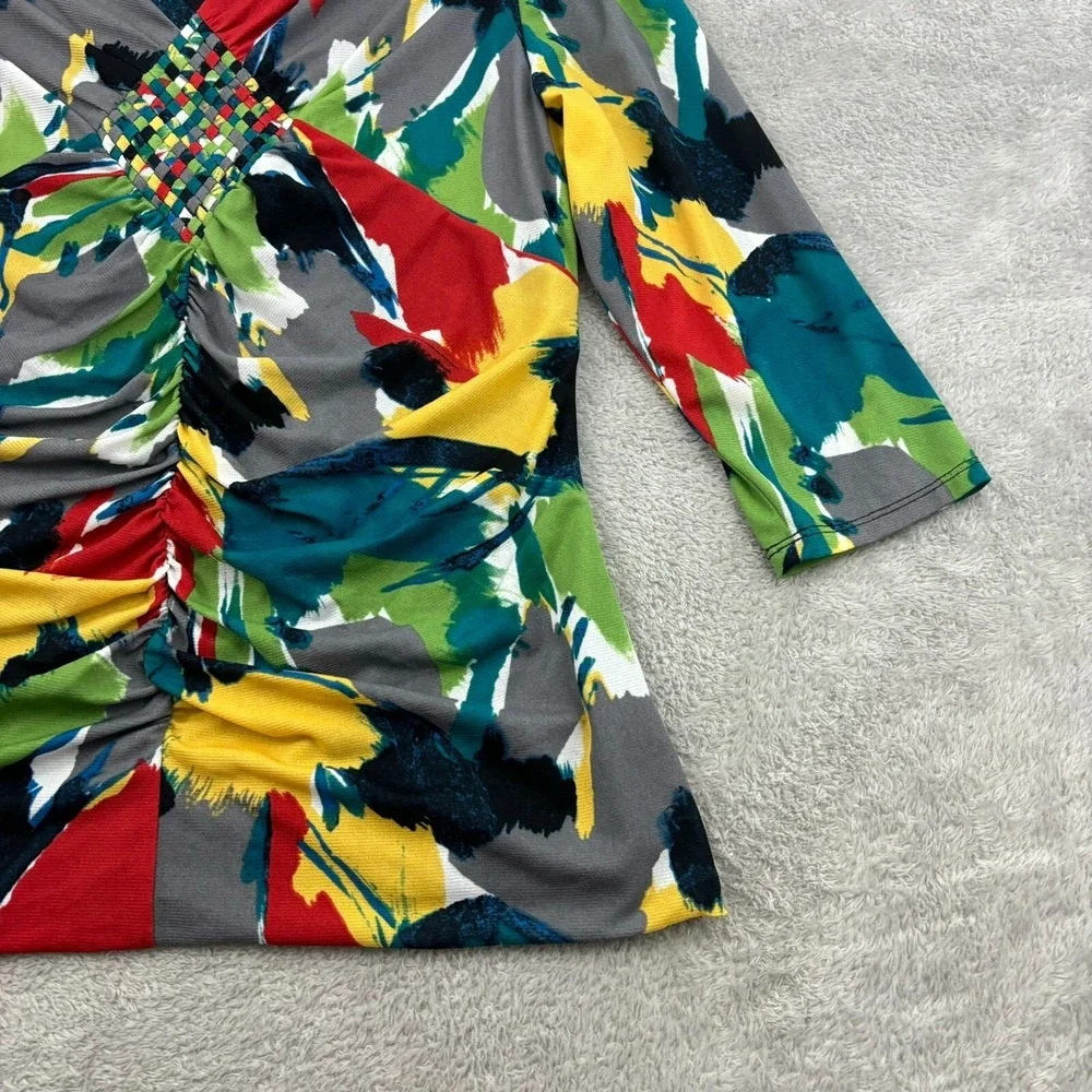 VTG Style & Co Mesh Top Womens Petite L Multicolor Nylon Stretch Artsy Y2K Wacky